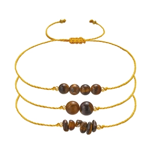 Three-piece set of woven amethyst and turquoise stone bracelets with adjustable cords