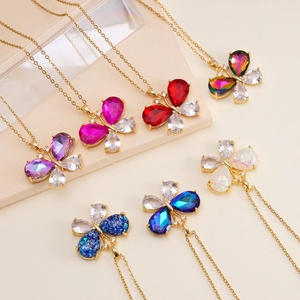 Butterfly Pendant Necklace Copper Micro Pave Zircon Colorful Crystal Fashion Jewelry For Women Elegant Jewelry