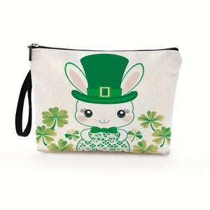 Trousse de maquillage Saint-Patrick avec motif lapin trèfle et dragonne de transport