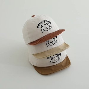 Soft cotton baby baseball caps with cute bear embroidery and multi-color brims