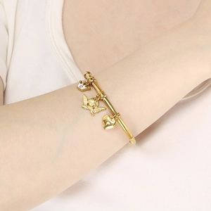 Golden bamboo heart bracelet with crown and angel pendants for women jewelry