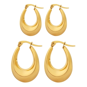 U-shaped gold titanium steel drop earrings set in two sizes on a white background