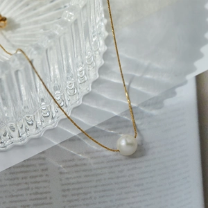 Minimalist Single Artificial Pearl Necklace 18K Gold Plated Titanium Steel Thin Chain French Vintage Jewelry For Women