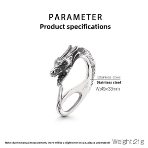 Macro detail of vintage dragon head clasp in 316L stainless steel with engraved markings