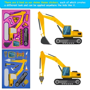 6-Pack DIY Construction Truck Stickers for Kids featuring yellow excavators and machinery