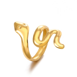 18K gold plated stainless steel snake ring for women with adjustable open wrap design