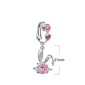 Detail of silver bunny clip earring with pink heart zircon stones and 21mm height measurement