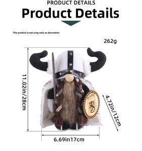 Detailed view of Viking gnome doll with dimensions 28cm height and 262g weight