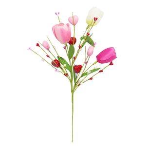 Artificial pink and red tulips with heart berry stems for Valentine's Day decor