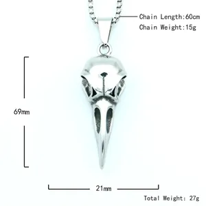 Polished stainless steel eagle skull pendant necklace for men with 60cm square link chain