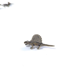 Miniature vintage bronze Dimetrodon dinosaur metal figurine for desk and bonsai decor