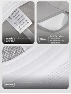 Detail view of retractable grey sun hat with breathable fabric and sweatband feature