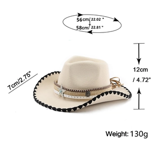 Detailed size specifications for the Western fedora with dimensions and star buckle