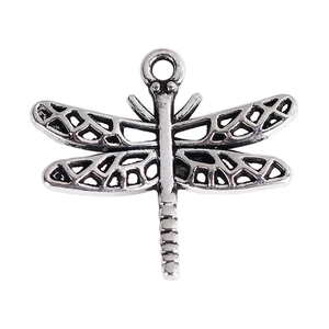 Vintage silver dragonfly pendant in alloy with detailed hollow wings for DIY jewelry making