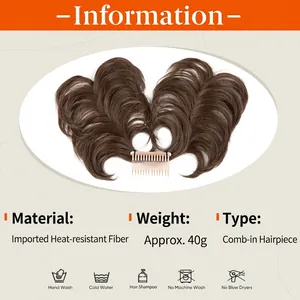 Postiche chignon bouclé avec peigne en fibres synthétiques résistantes brun foncé