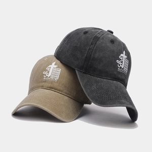 Casquette de baseball en coton délavé vintage avec imprimé croix et broderie