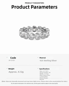 Macro detail of S925 sterling silver eternity ring featuring 3.5mm 5A white cubic zirconia