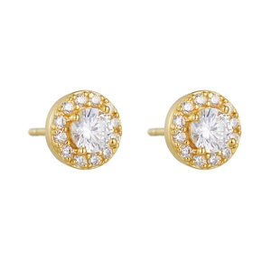 Classic round halo stud earrings with gold plating and brilliant cubic zirconia stones