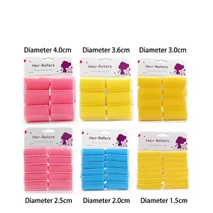 Nylon hair rollers with foam sponge core in six various sizes for air bangs styling