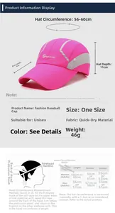 Detailed size chart for quick-dry sports cap showing adjustable 56-60cm circumference