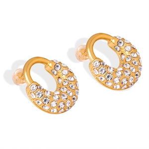 Élégantes boucles d'oreilles créoles dorées en C avec zircons scintillants pour femmes