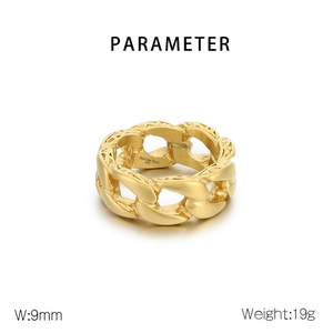 Detailed view of 9mm wide 316L stainless steel gold Cuban chain ring with weight specifications