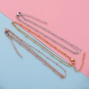 Double Layer Bead Chain Anklet Bracelet Stainless Steel Minimalist Jewelry Extension Chain For Women