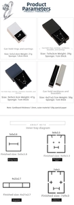 Detailed size guide for sliding jewelry gift boxes with foam inserts in black and white