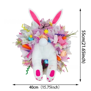 Detailed size view of Easter bunny wreath with pink and purple mesh measuring 55x40cm