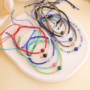 Bohemian Beaded Bracelet With Crystal Seed Beads And Adjustable Woven Rope Handmade Ethnic Style Jewelry For Women