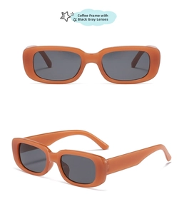 Detail of kids rectangle sunglasses with matte brown frames and dark grey lenses
