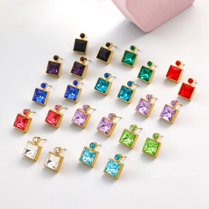 Elegant Square Crystal Stud Earrings Stainless Steel Gold Plated Geometric Zirconia Jewelry For Women Fashion Commuting Luxury