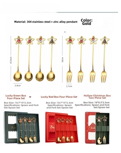 Detailed view of 304 stainless steel golden Christmas spoons with festive pendants
