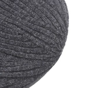 Detailed macro shot showing the premium dark grey ribbed knit texture of a wool beanie hat