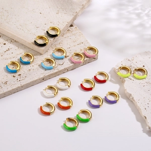 Colorful Enamel Hoop Earrings For Women Brass Candy Color C-Shaped Huggie Fashion Jewelry