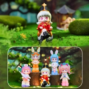 Capybara resin figurine set featuring one hidden and four regular styles in fairy tale scenery