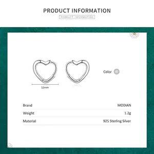 Créoles cœur minimalistes en argent sterling S925 avec diamètre 12mm et poids de 1,2g