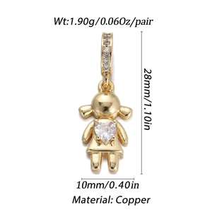 Close-up of golden girl pendant with heart cubic zirconia and detailed size measurements