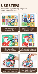 Macro view showing the 6-step folding process of the Christmas plush tissue box toy