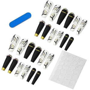 Coffret 24 faux ongles mats papillon et léopard avec bordures dorées et strass colorés