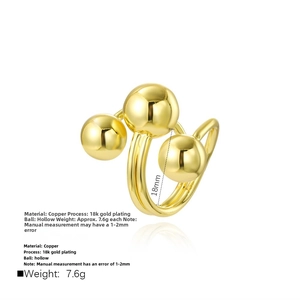 Detailed size specifications for 18k gold plated triple ball open ring for women