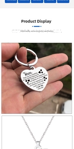 Macro view of heart keychain with engraved thank you message for mom in silver finish