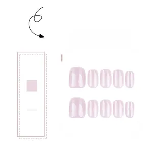 Detailed view of pale purple cat eye press-on nails with silver glitter and square shape