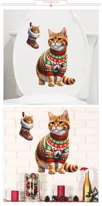 Detailed view of Christmas cat wall stickers featuring a tabby in a sweater and a kitten in a sock