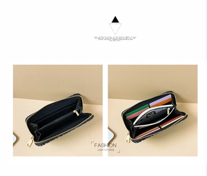 Detailed interior of long PU purse showing card slots and large cash compartment