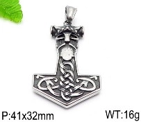 Detailed Thor's Hammer pendant 41x32mm 16g in stainless steel with Celtic patterns