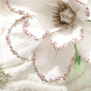 Elegant 25cm white artificial Christmas flower with sparkling gold glitter and velvet texture