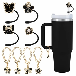 Straw Cover Dust Plugs And Cup Handle Charms Alloy Rhinestone Artificial Pearl Flower Bow Butterfly Heart Decor For Large Tumblers