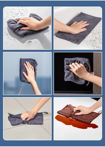 Chiffons en microfibres épais présentés dans divers scénarios pour une absorption efficace