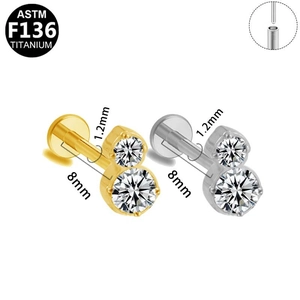 Détails du labret en titane F136 avec double zircon et filetage interne précis